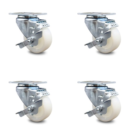 Service Caster 3 Inch Nylon Wheel Swivel Top Plate Caster Set with Brake SCC-20S314-NYS-TLB-TP2-4